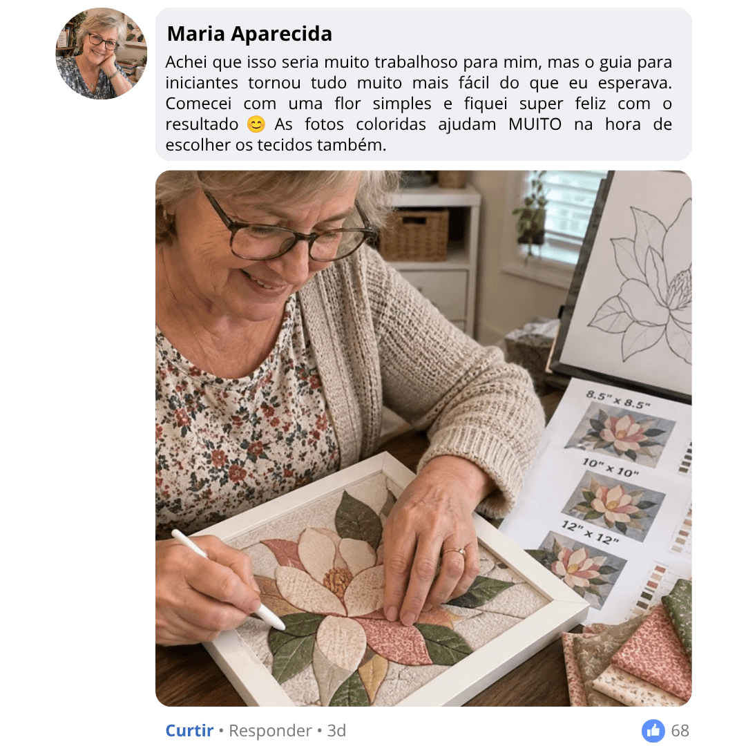 Publicação de Maria Aparecida sobre sua experiência com Kinusaiga, com foto do trabalho
