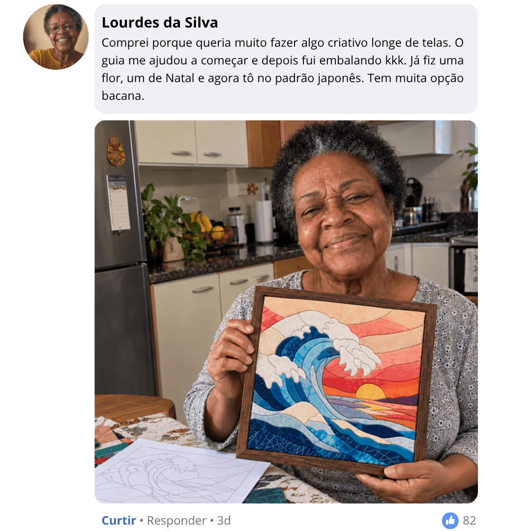 Publicação de Lourdes da Silva sobre sua experiência com Kinusaiga, com foto do trabalho